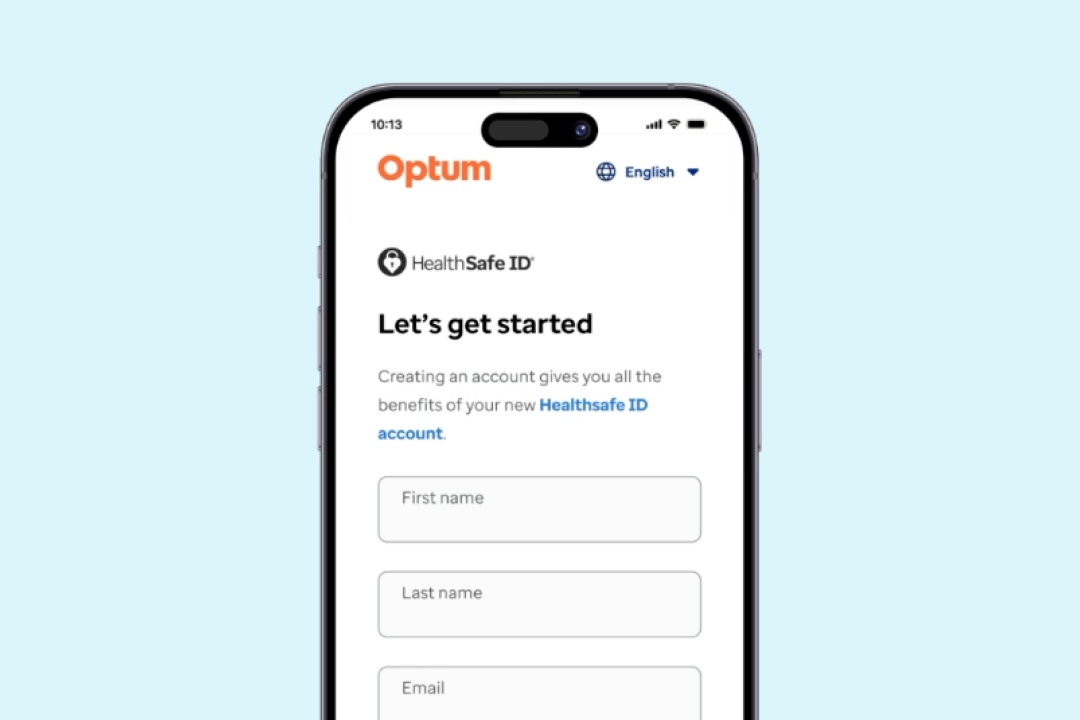 phone screen with login fields for HealthSafeID